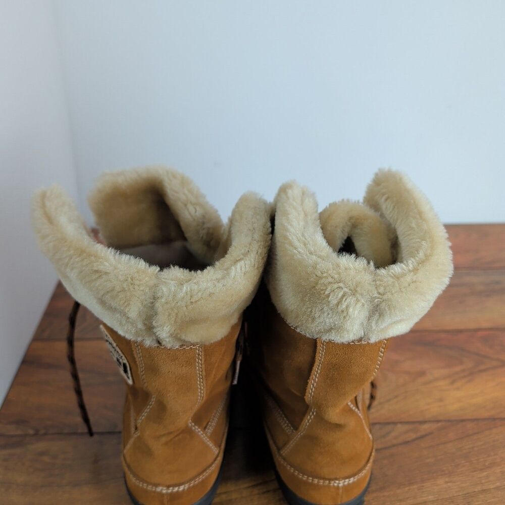 Timberland Suede Lace Up Brown Faux Fur Trim Boots Women's Size 9M - Picture 7 of 10